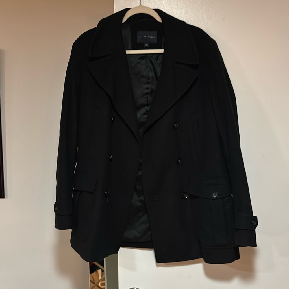 Men’s casual wool blend label single-breasted slim short coat (size - large)